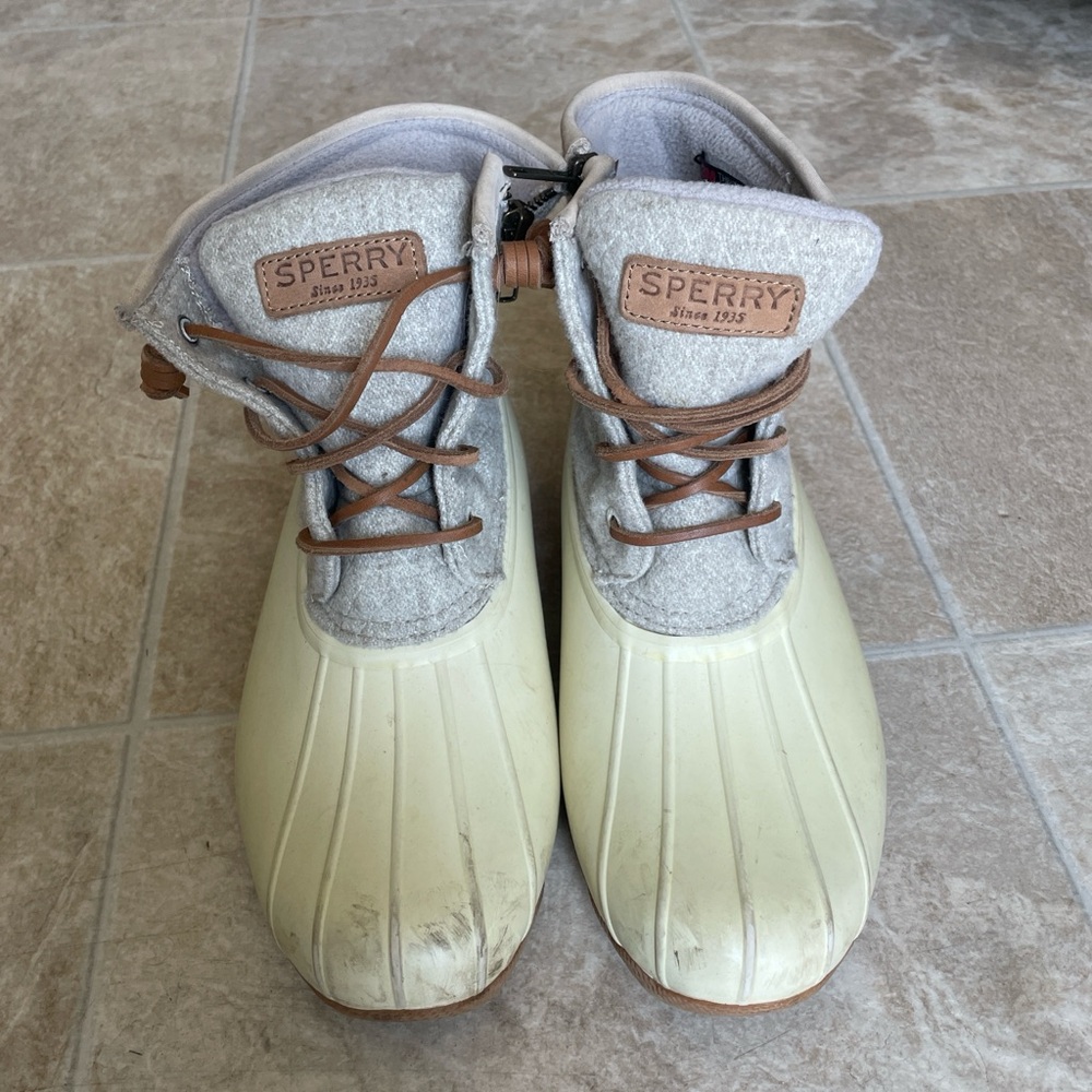Sperry Saltwater Wool Embossed Duck Boots Women’s Size 7 Ivory